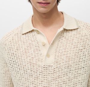 LOGOTIPO personalizado Casual Solto Cor Sólida Manga Curta Openwork Knit Algodão Polo para Homens - Product Image 4