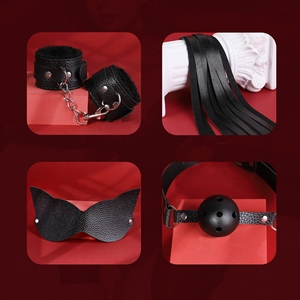 ชุดอุปกรณ์เกี่ยวกับกามสำหรับผู้ใหญ่หน้ากากตาแมว4ชิ้นทำจากหนังอีโรติก - Product Image 3