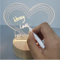 Lampe de nuit 3D à base de bois avec câble USB LED écriture acrylique effaçable