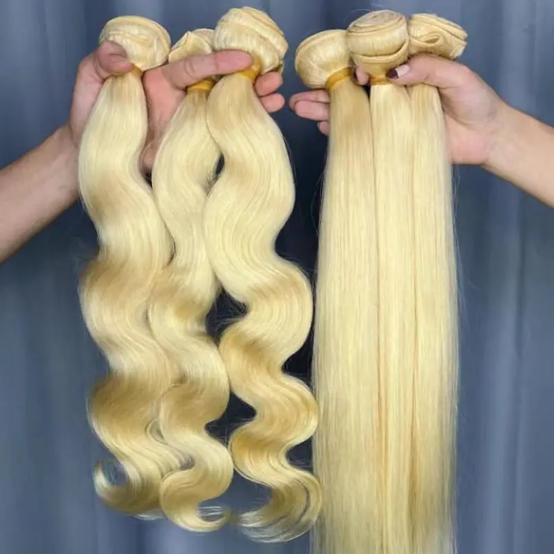 Toptan brezilyalı düz 613 demetleri ile kapatma tam sarı saç 1/3 adet 10-34 inç işlenmemiş insan saçı uzatma