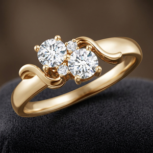 Anillo de Compromiso de Lujo con Dos Diamantes Redondos Cultivados en Laboratorio en Oro de 10K, 14K, 18K y Plata 925, 935 - Product Image 1