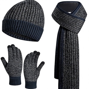 Thick Fleece Lined Wool Knit Beanie Scarf <b>Glove</b> <b>Set</b> Winter Cold Weather Gift <b>Set</b> for Adults Kids - Product Image 1