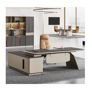 Modern ofis mobilyaları doğal ahşap lüks ofis masası tasarımlar MDF L şekilli patron yönetici ceo'su ofis masası