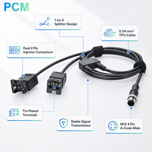 Kabel Adaptor Y-Splitter 1-ke-2 untuk Injektor Bahan Bakar Otomotif, M12 4 Pin A-Code Male ke Dual AMP 282762-1 2 Pin Katup Solenoid - Product Image 2