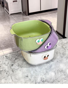 Cesta Escurridora de Frutas y Verduras de Doble Capa Desmontable con Adhesivos de Dibujos Animados Bonitos, Cesta de Lavado para Cocina - Product Image 6