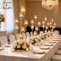 Candélabre ANNIELU à 6 bras en métal doré avec abat-jour en verre et perles de cristal, porte-bougie, centre de table pour mariage, décoration de banquet et événements