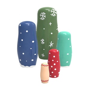 2025 nouvelle conception de noël peinture <span class=keywords><strong>à</strong></span> la main enfants 5 pièces personnalisé nidification russie poupée jouet jouets en bois - Product Image 2