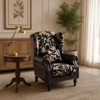 Fauteuil Floral Tiger, style rétro français, salon, dossier haut, canapé simple décontracté, revêtement en cuir PU, pieds en bois massif