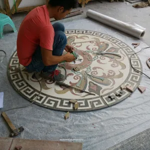 Apulo Luxury waterjet stone cutting square marble floor inlay flooring flower design,square water jet medallion
