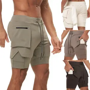 Pantalones deportivos 2 en 1 para hombre, pantalón corto para correr, entrenamiento, gimnasio, carga, con bolsillos para teléfono