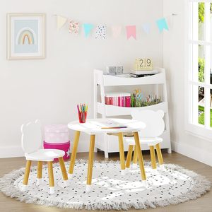 Modern Kids Wood Table Chair Set 3-Piece Round Play Table with 2 Chairs for Toddlers Girls Boys <strong>White</strong> - Product Image 5