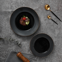 Service de vaisselle noir pour mariage, assiettes en céramique, vaisselle en porcelaine personnalisée pour restaurant, ensemble d'assiettes et de plats