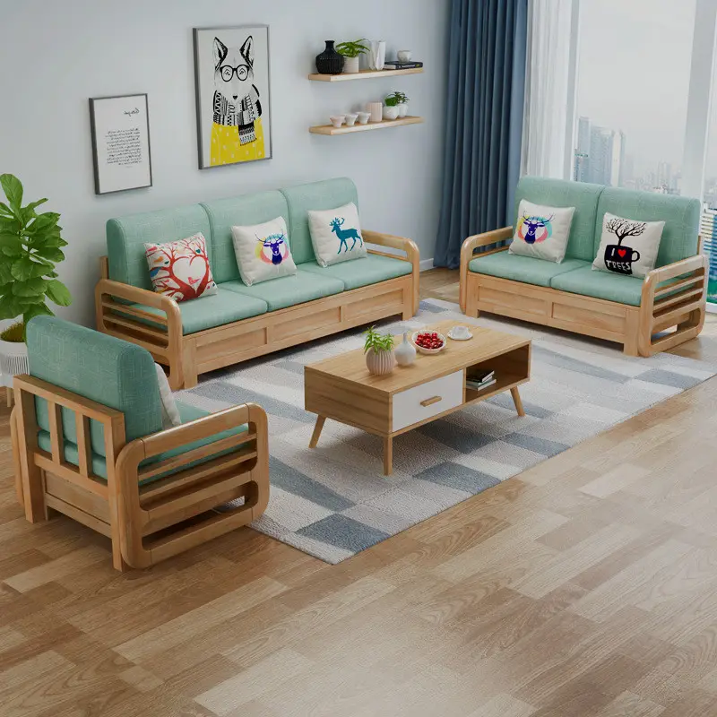 Custom Nordic solid wood sofa L-shaped sofa 1+2+3 sofa living room furniture set