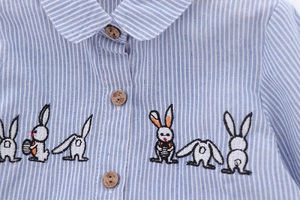 Camisa de Manga Larga de Algodón para Niñas, con Estampado de Conejo y Perro de Dibujos Animados, Bordada a Rayas Blancas, al Mejor Precio - Product Image 3