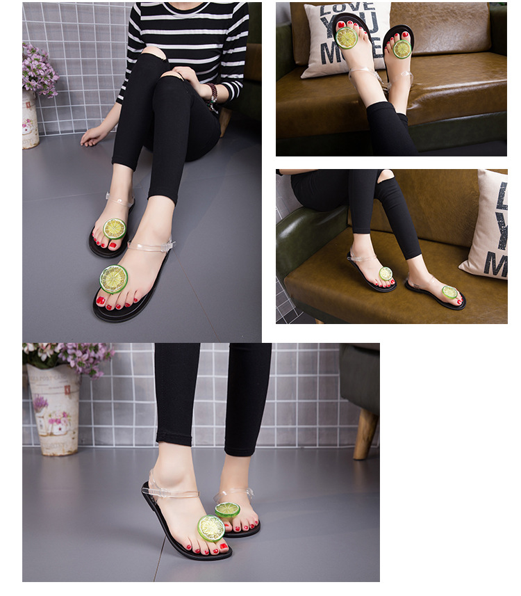 Summer Lemon Flat Heel Women Sandals Sweet Jelly Beach Shoes Student Girls Clip Toe Sandals