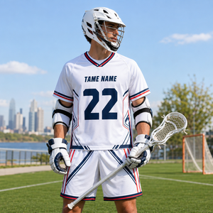 Conjunto de Uniforme de Lacrosse para Hombre TAME NAME, Jersey Blanco y Pantalones Cortos 22, Sublimado, Cuello en V, Absorbe la Humedad, Ajuste Atlético - Product Image 1