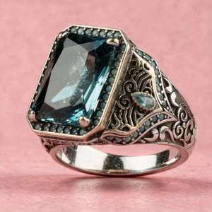 Retro Ethnischer Europäisch-Amerikanischer Stil Set mit Rot Grün Blau Diamant Herren Breiter Fingerring für Männer - Product Image 6
