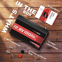 2 Paket Baterai Lithium LiFePO4 12V 100Ah BMS 6000+ Siklus 1280Wh Kelompok 31 Baterai Isi Ulang Densitas Energi Tinggi