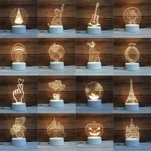 Newish DIY 사용자 정의 사진 크리 에이 티브 3D 환상 애니메이션 Lamparas 어린이 방 아크릴 테이블 책상베이스 USB LED 크리스마스 밤 빛