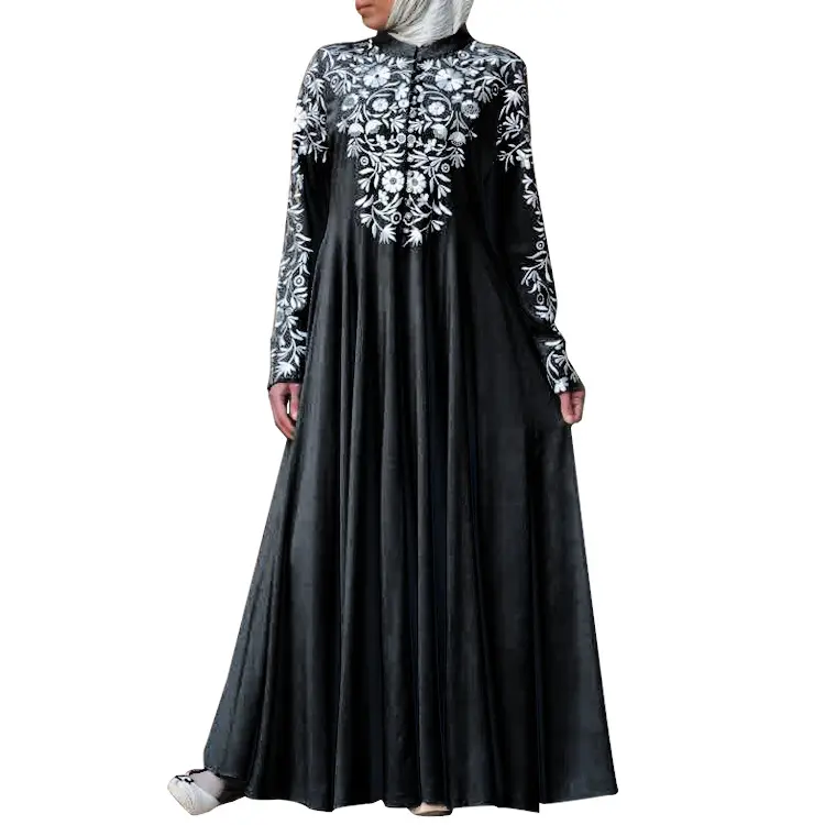 Hồi giáo abaya phụ nữ dài tay áo Voan Xếp Li xù cổ điển thanh lịch một flowy dài ăn mặc truyền thống hồi giáo quần áo