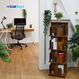 Libreria Girevole a 360 Gradi con 4 <span class=keywords><strong>Ripiani</strong></span> e <span class=keywords><strong>Divisori</strong></span> Anti-Caduta, Finitura in MDF Marrone Rustico - Product Image 6