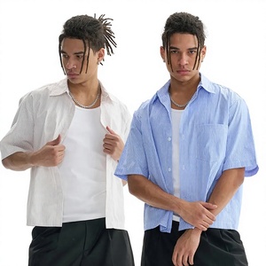 <span class=keywords><strong>Camicia</strong></span> Casual da <span class=keywords><strong>Uomo</strong></span> <span class=keywords><strong>a</strong></span> <span class=keywords><strong>Righe</strong></span> Primaverile con Colletto Rovesciato, Top da Lavoro Corto <span class=keywords><strong>a</strong></span> Maniche Corte con Bottoni, 100% Cotone Antirughe - Product Image 2