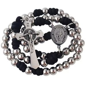 Rosario Religioso de Acero Inoxidable Antideslustre, Artículos Religiosos Católicos, Collar con Colgante de Cruz para Hombre - Product Image 1