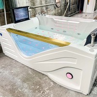 Baignoire autoportante en acrylique avec écran LCD intelligent, drain mural, chauffante, coussin pour adulte, double massage par jets, pour usage domestique, hôtel et gîte