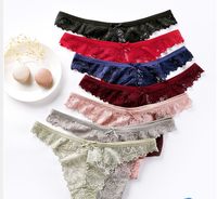 Airtamay Strings en dentelle pour femmes Sexy Hole Embroidery Transparent Underwear Low Rise Panties T-Back Everyday Style Crotch Waist