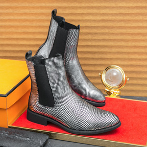 Nuevas botas Chelsea de hombre con punta en pico, tallas grandes 38-46, de cuero genuino, color plateado y dorado, para invierno y otoño, estilo Oxford. - Product Image 1