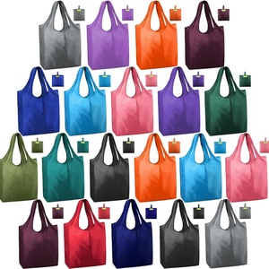 Sacs fourre-tout en polyester réutilisables écologiques personnalisés en gros, pliables, avec logo imprimé et motif lettres, pour le voyage - Product Image 2