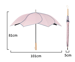 Paraguas de Fábrica OEM con Logotipo Personalizado, Forma de Pétalo, Mango de Madera, 8 Varillas Rectas, Recubrimiento Negro UPF50, para Regalo de Boda, para Mujer, Protección Solar y Lluvia - Product Image 6