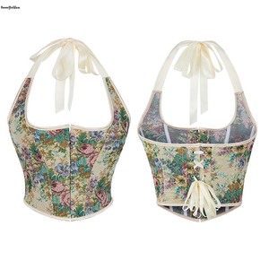 Height 24CM Plus Size Vintage Corsage Corselet Floral Embroidered Women's Renaissance Vest Tank <strong>Beige</strong> Bustier <strong>Corset</strong> Top - Product Image 1