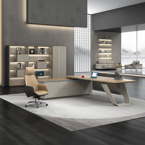 Meubles de bureau, table moderne en MFC, bureau de direction en forme de L, mobilier de bureau pour PDG et cadres - Product Image 2