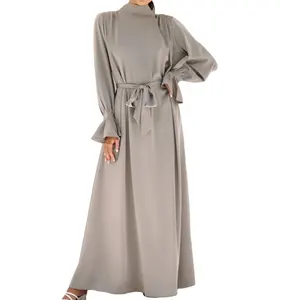 डूबाई फैशन मुस्लिम महिला अबाया पोशाक पोशाक यूरोपीय डुबाई सैटिन मैक्सी लंबी आस्तीन की पोशाक
