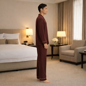 Ensemble de pyjama long pour femme avec logo personnalisé, manches longues, en coton nuage, doux, respirant, lisse, style luxueux, vêtements de nuit - Product Image 2