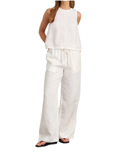 Women's <b>Linen</b> 2 Piece <b>Set</b> Sleeveless O-Neck Top And Wide Leg Drawstring Pants - Product Image 1