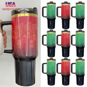 Taza de Viaje Navideña con Degradado Rojo y Verde, Color Degradado con Brillo Dorado, Vaso de 40 oz H2.0 para Grabado Láser - Product Image 1