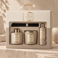 Coffret Cadeau Parfum d'Ambiance Aikun Beige Doré avec Bougie Parfumée, Diffuseur à Bâtonnets et Spray d'Ambiance pour la Maison et les Événements Nouveaux