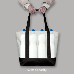 Custom Fashion Daily Essentials Shopping <b>Large</b> Capacity <b>Canvas</b> Tote <b>Bag</b> With External Pocket Top Zipper Closure - Product Image 2