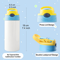 Botol Minum Anak Stainless Steel Dinding Ganda Putih 12oz Custom Gudang AS, Tutup Bounce, Kosong untuk Sublimasi