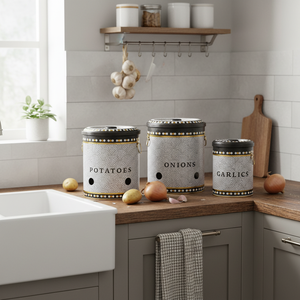 Kontensan Triple Bin Set en Métal pour Pomme de Terre Oignon et Ail (3 Pcs) Motif Géométrique Mosaïque Design - Product Image 3