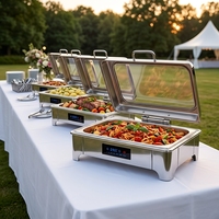 Plats de service rectangulaires contemporains en acier inoxydable, ensemble chauffe-plats de buffet 9L avec brûleurs pour mariage et traiteur