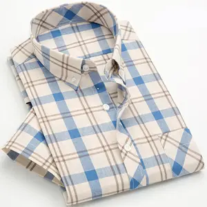 Spring Summer New Fashion Plaid Men's Casual Slim 50% Cotton High-grade Short Sleeve Shirts