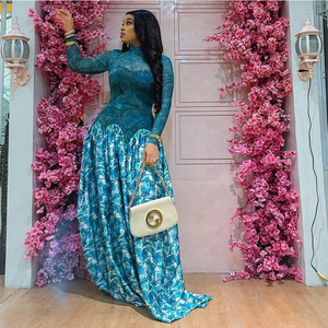 Abito <span class=keywords><strong>Lungo</strong></span> a Linea A per Donna, <span class=keywords><strong>Vestito</strong></span> Autunnale Azzurro a Maniche Lunghe, Vita Sottile, Collo Alto, <span class=keywords><strong>Elegante</strong></span> e Chic per Serate - Product Image 2