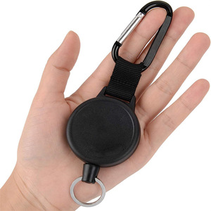 Cross-border steel wire rope carabiner, black, round, 4.2cm, easy-open, anti-theft, telescopic <b>clip</b>, can be made with epoxy - Product Image 2