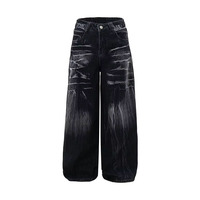 Pantalon en jean Y2K ample et droit pour homme, motif éclair personnalisé, noir décontracté, vente en gros, par le fabricant YUCE