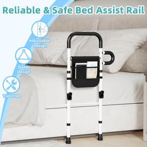 Barres de lit réglables pour la sécurité des personnes âgées, barres d'assistance au lit pour lit double, canne de lit portable pour seniors avec poche de rangement - Product Image 6