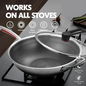 Sartenes <span class=keywords><strong>Wok</strong></span> de Acero Inoxidable de Triple Capa, Sartenes Antiadherentes con Tapa para Todo Tipo de Estufas, Libres de PFOA, Aptas para Lavavajillas y Calentamiento Rápido - Product Image 4