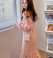 Robe en laine patchwork en dentelle tendance, style coréen décontracté et ample, pull torsadé, robe polyvalente